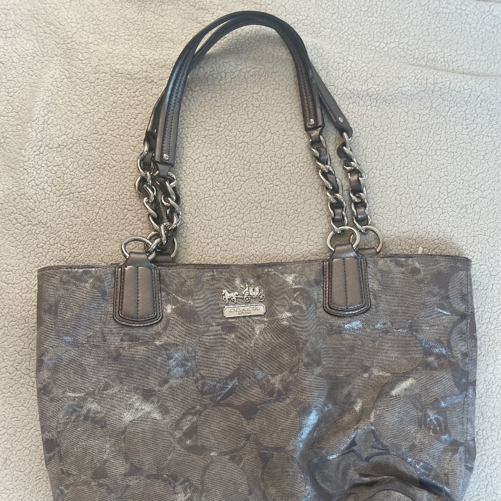 Large silver Coach chain bag